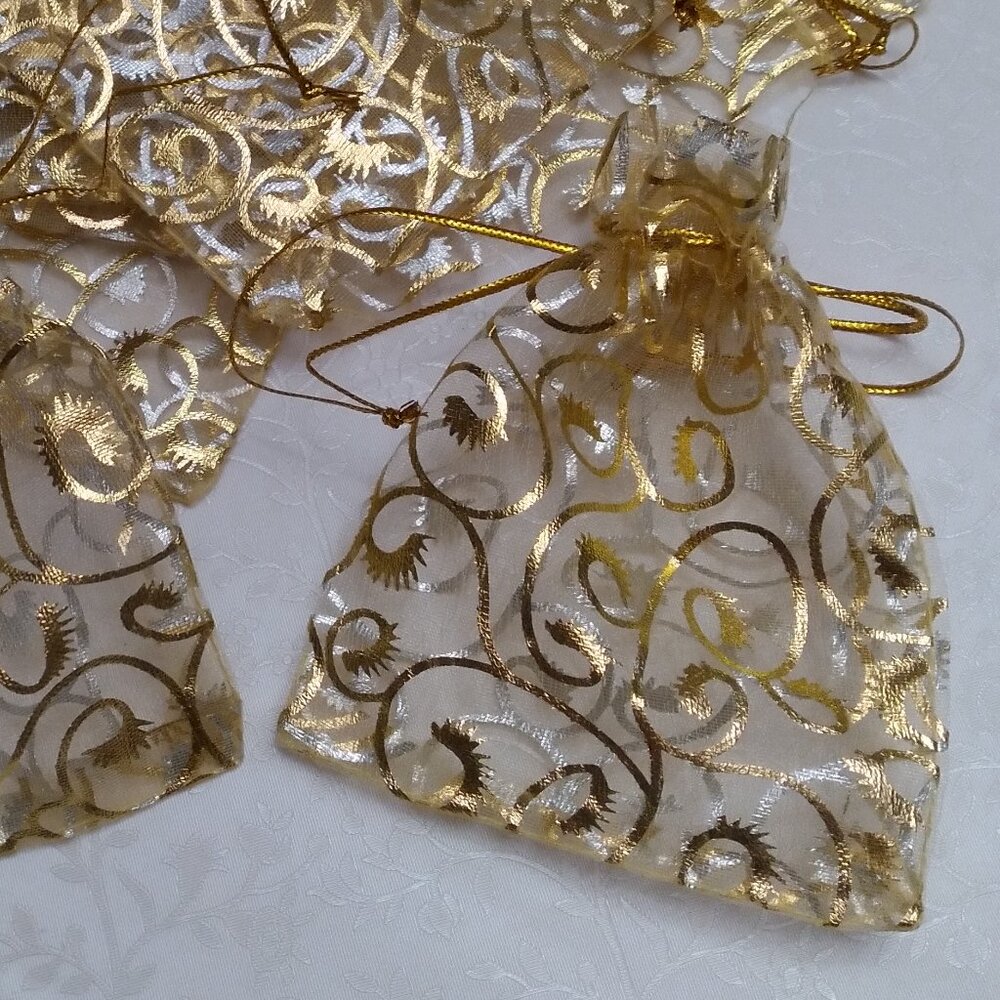 Elegant Organza Golden Gift Bag's, Set of 10
